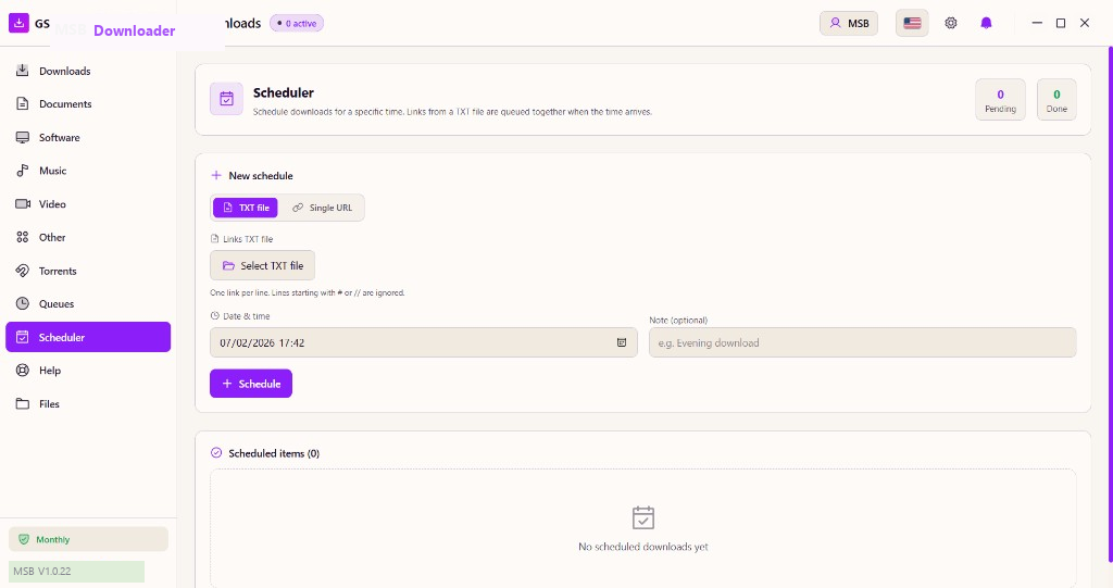 MSB Downloader — Scheduler