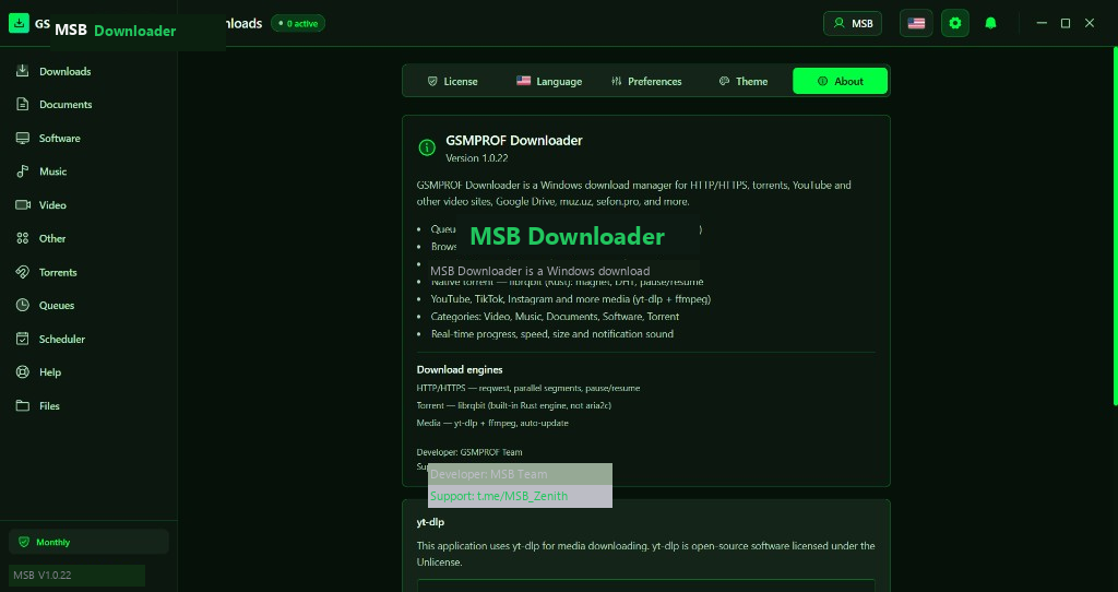 MSB Downloader — About